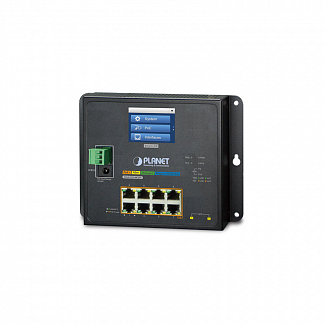 коммутатор/ PLANET IP30, IPv6/IPv4, L2+ 8-Port 10/100/1000T 802.3at PoE + 2-Port 1G/2.5G SFP Wall-mount Managed Switch with LCD touch screen (-20~70 degrees C, dual power input on 48-56VDC terminal block and power jack, ERPS Ring, 1588, Modbus TCP, ONVIF,