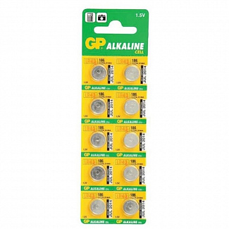 Алкалиновые пуговичные батарейки GP 186A - 10 шт., каждая в своем отрывном блистере