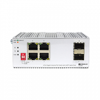 Unmanaged Industrial Switch 4x1000Base-T PoE, 2x1000Base-X SFP, PoE Budget 60W, Surge 4KV, -40 to 75°C