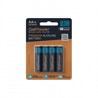 Батарейка GoPower ULTRA LR6 AA BL4 Alkaline 1.5V (4/40/480) (4 шт.)