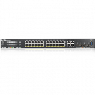 Коммутатор/ ZYXEL NebulaFlex Pro GS2220-28HP Hybrid L2 PoE+ switch , rack 19 ", 24xGE PoE+, 4xCombo (SFP / RJ-45), budget 375 W, standalone / cloud management