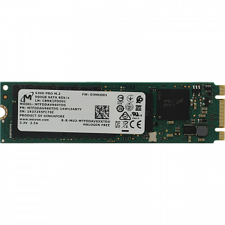 Micron SSD 5300 PRO, 960GB, M.2(22x80mm), SATA3, 3D TLC, R/W 540/520MB/s, IOPs 95 000/35 000, TBW 2628, DWPD 1.5 (12 мес.)