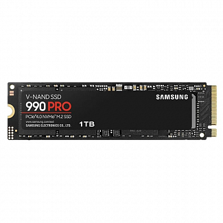 Твердотельный накопитель/ Samsung SSD 990 PRO, 1000GB, M.2(22x80mm), NVMe 2.0, PCIe 4.0 x4, V-NAND TLC, R/W 7450/6900MB/s, IOPs 1 200 000/1 550 000, DRAM buffer 1024MB, TBW 600, DWPD 0.33, with Heatsink (12 мес.)