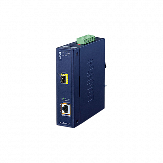 медиа конвертер/ PLANET IGUP-805AT Industrial 1-Port 100/1000X SFP to 1-Port 10/100/1000T 802.3bt PoE++ Media Converter (802.3bt Type-4, PoH, Legacy, Force mode support, -40 to 75 C, dual 12V~56V DC power boost, PoE Usage LED)