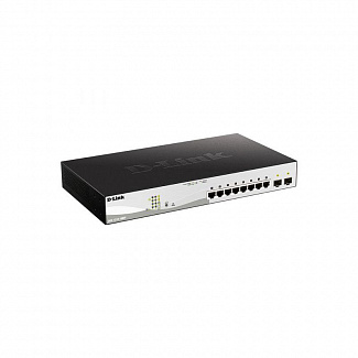 Коммутатор/ Smart L2 Switch 8х1000Base-T PoE, 2х1000Base-X SFP, PoE Budget 130W, Compact CLI