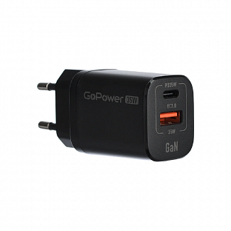 Сетевое З/У GoPower GPQC09 1USB+1Type-C 35W QC3.0 GAN черный