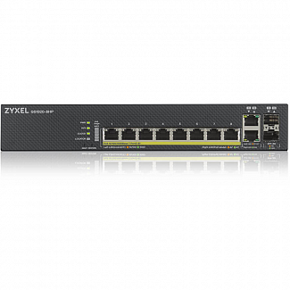 Коммутатор/ ZYXEL GS1920-8HPv2 Hybrid Smart switch PoE+ ZYXEL Nebula Flex, 8xGE PoE+, 2xCombo (SFP/RJ-45), silent (fanless), budget PoE 130W, Standalone / cloud management